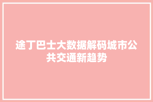 途丁巴士大数据解码城市公共交通新趋势