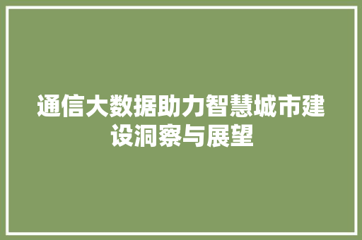 通信大数据助力智慧城市建设洞察与展望