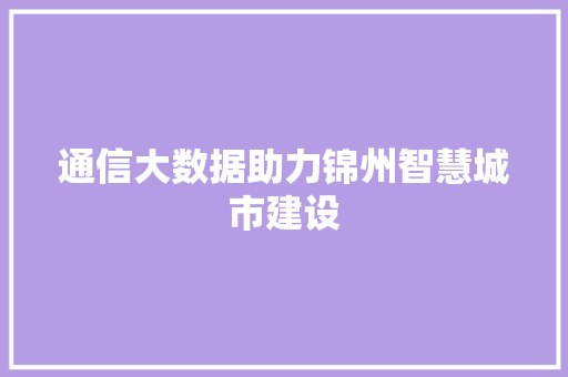 通信大数据助力锦州智慧城市建设