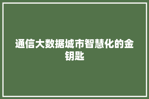 通信大数据城市智慧化的金钥匙