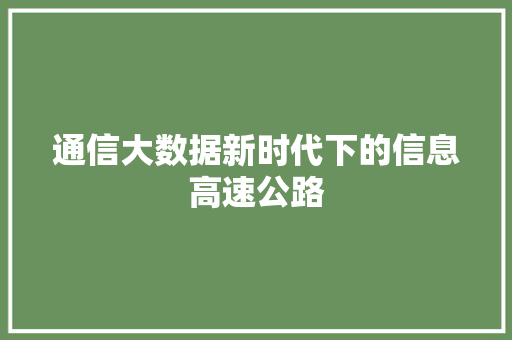 通信大数据新时代下的信息高速公路