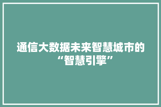 通信大数据未来智慧城市的“智慧引擎”