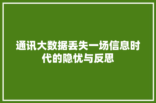 通讯大数据丢失一场信息时代的隐忧与反思