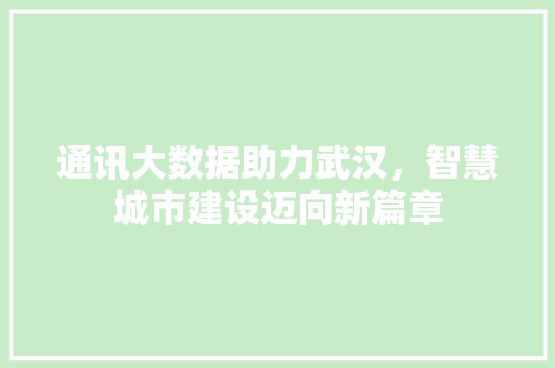 通讯大数据助力武汉，智慧城市建设迈向新篇章