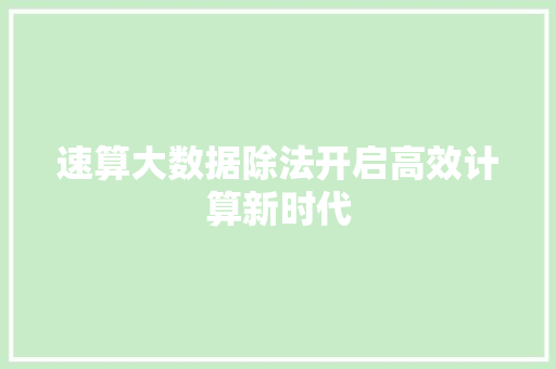 速算大数据除法开启高效计算新时代