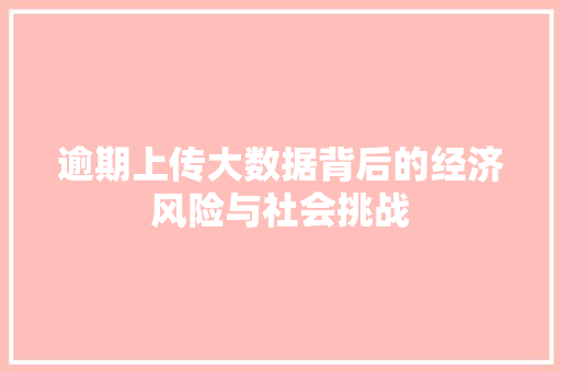 逾期上传大数据背后的经济风险与社会挑战