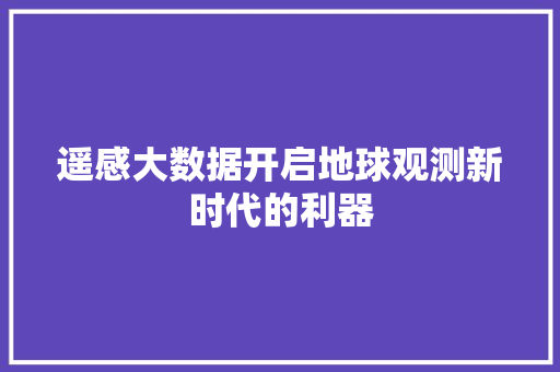 遥感大数据开启地球观测新时代的利器