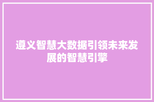 遵义智慧大数据引领未来发展的智慧引擎