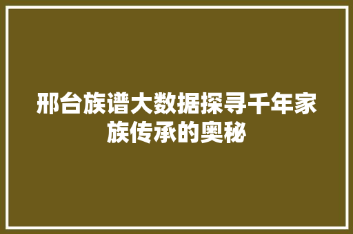 邢台族谱大数据探寻千年家族传承的奥秘 建站教程