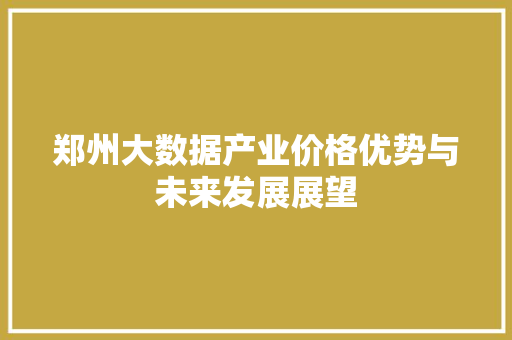 郑州大数据产业价格优势与未来发展展望