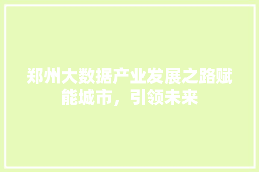 郑州大数据产业发展之路赋能城市，引领未来