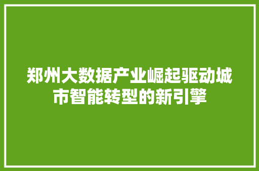 郑州大数据产业崛起驱动城市智能转型的新引擎
