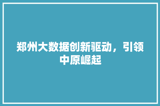 郑州大数据创新驱动，引领中原崛起