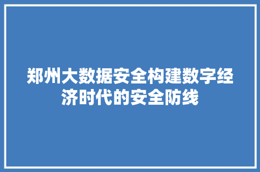 郑州大数据安全构建数字经济时代的安全防线