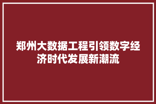 郑州大数据工程引领数字经济时代发展新潮流
