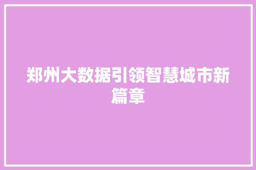郑州大数据引领智慧城市新篇章