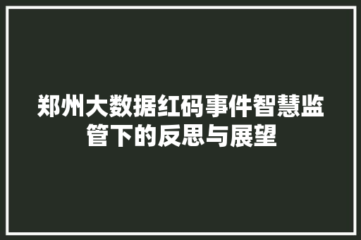 郑州大数据红码事件智慧监管下的反思与展望