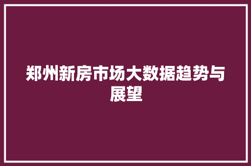 郑州新房市场大数据趋势与展望