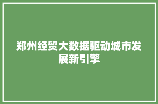 郑州经贸大数据驱动城市发展新引擎