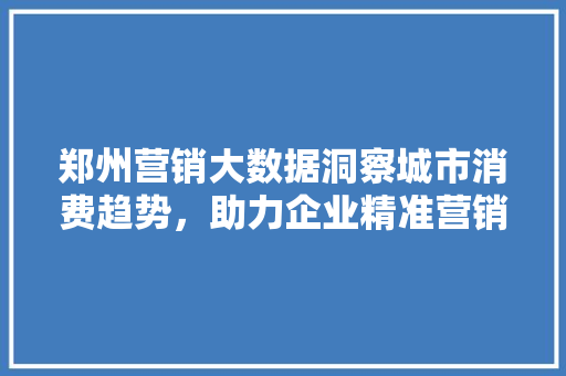 郑州营销大数据洞察城市消费趋势，助力企业精准营销