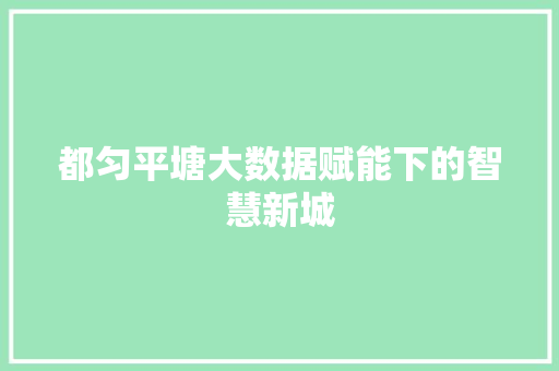 都匀平塘大数据赋能下的智慧新城