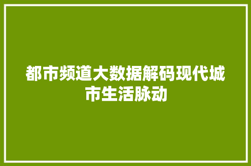都市频道大数据解码现代城市生活脉动