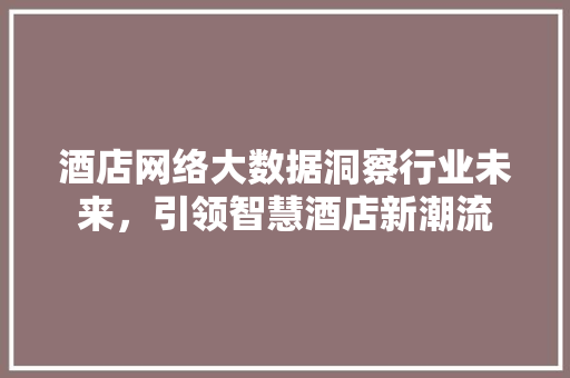 酒店网络大数据洞察行业未来，引领智慧酒店新潮流