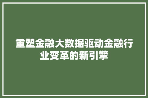 重塑金融大数据驱动金融行业变革的新引擎