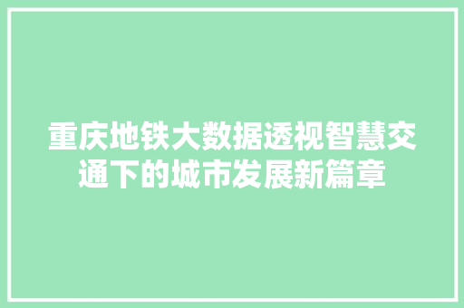 重庆地铁大数据透视智慧交通下的城市发展新篇章
