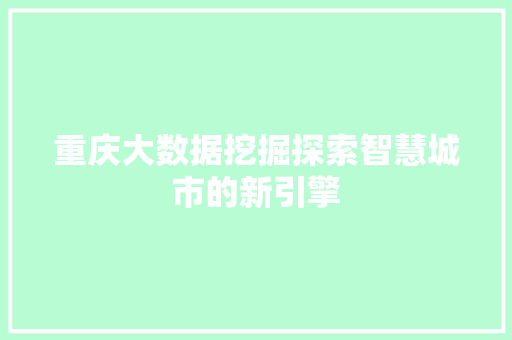 重庆大数据挖掘探索智慧城市的新引擎