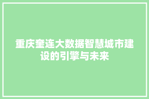 重庆奎连大数据智慧城市建设的引擎与未来 服务器/数据库
