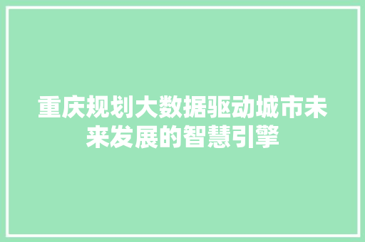 重庆规划大数据驱动城市未来发展的智慧引擎