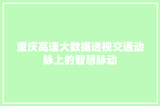 重庆高速大数据透视交通动脉上的智慧脉动 服务器/数据库