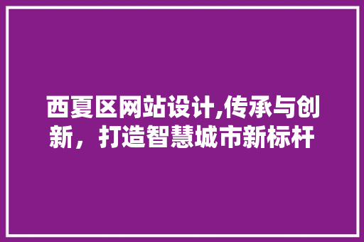 西夏区网站设计,传承与创新，打造智慧城市新标杆