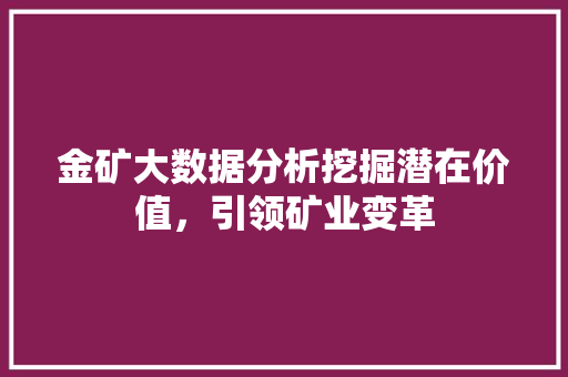 金矿大数据分析挖掘潜在价值，引领矿业变革