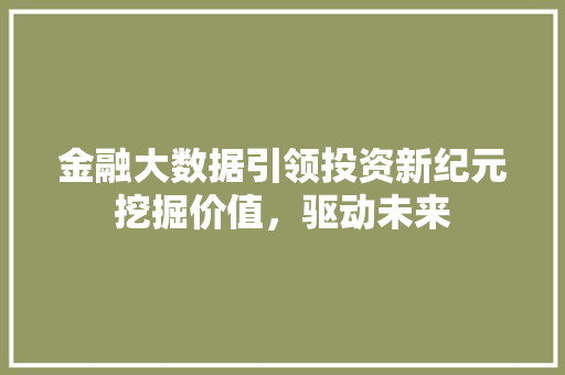 金融大数据引领投资新纪元挖掘价值，驱动未来