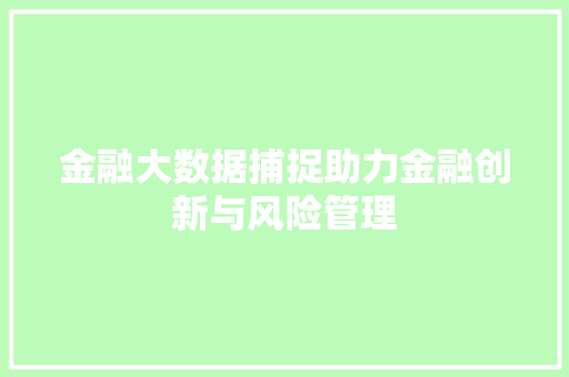 金融大数据捕捉助力金融创新与风险管理
