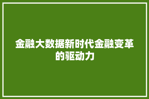 金融大数据新时代金融变革的驱动力