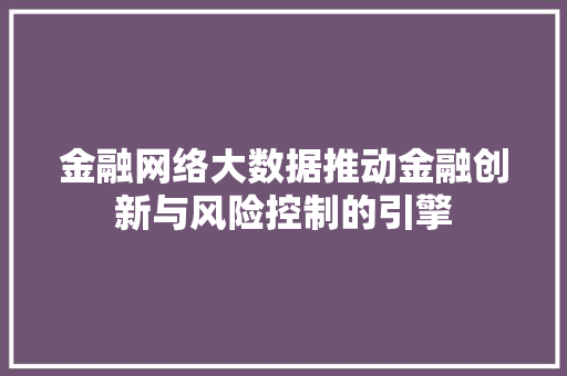 金融网络大数据推动金融创新与风险控制的引擎