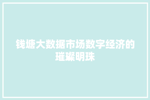 钱塘大数据市场数字经济的璀璨明珠