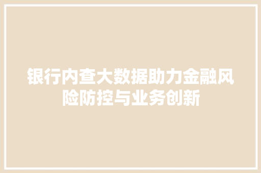 银行内查大数据助力金融风险防控与业务创新