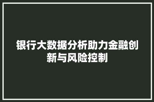 银行大数据分析助力金融创新与风险控制