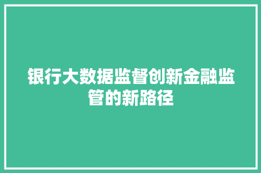 银行大数据监督创新金融监管的新路径