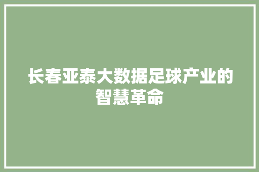 长春亚泰大数据足球产业的智慧革命 SEO教程