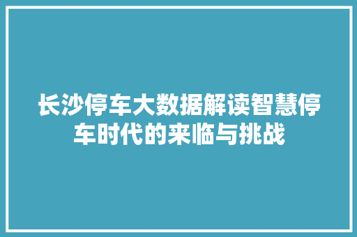 长沙停车大数据解读智慧停车时代的来临与挑战
