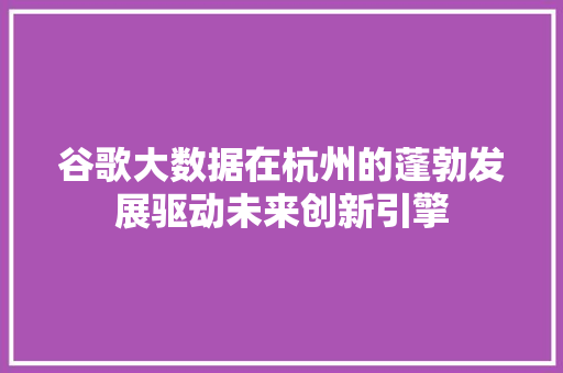 谷歌大数据在杭州的蓬勃发展驱动未来创新引擎