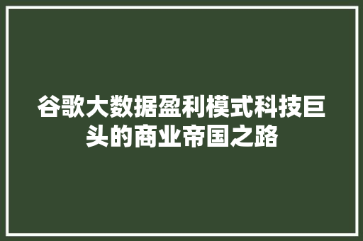 谷歌大数据盈利模式科技巨头的商业帝国之路