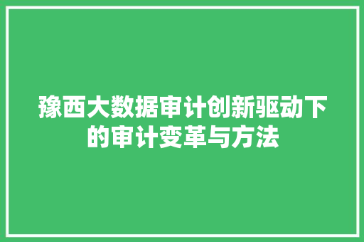 豫西大数据审计创新驱动下的审计变革与方法