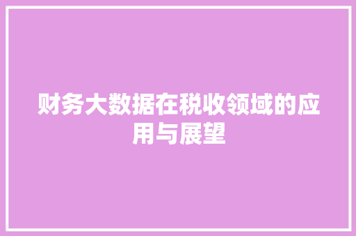 财务大数据在税收领域的应用与展望