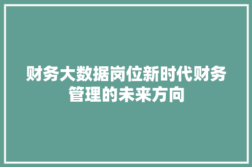 财务大数据岗位新时代财务管理的未来方向
